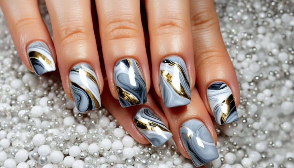 metallic marble nails