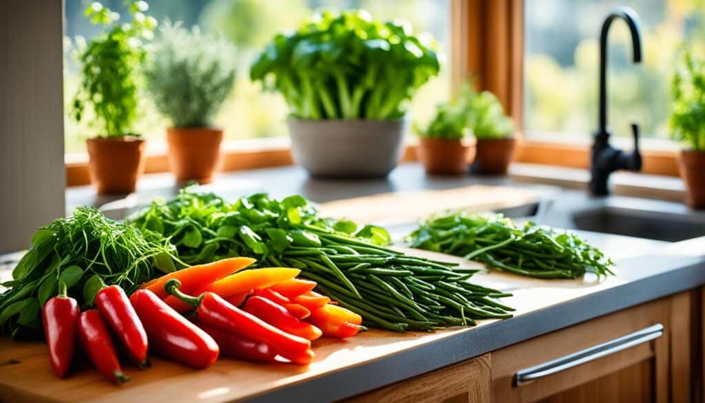 Fresh ingredients in sustainable cooking